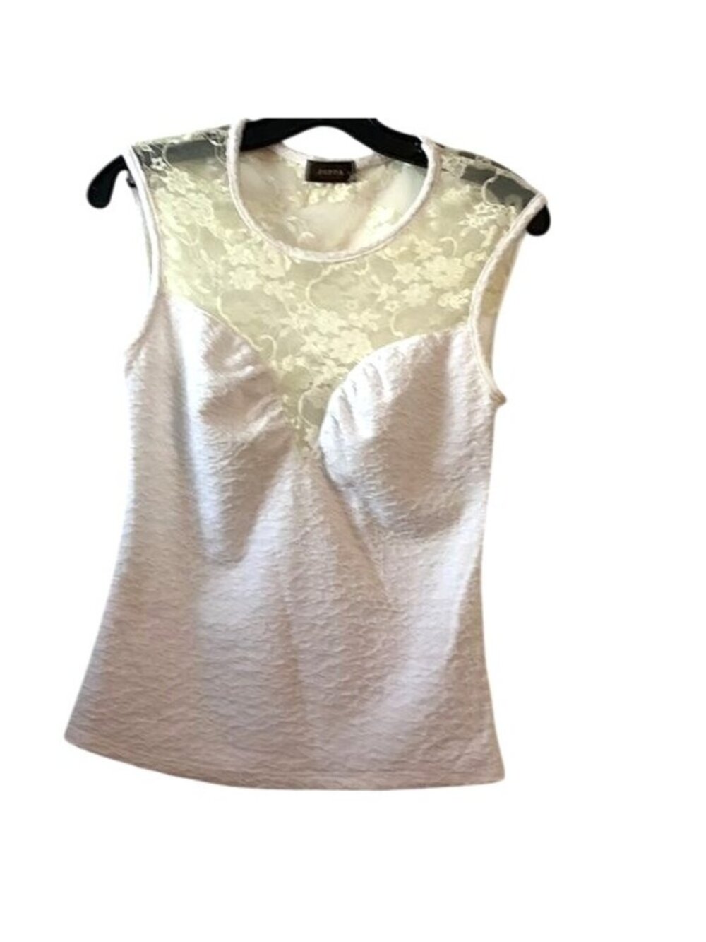 White Lace-Trim Sleeveless Top By Joppa Textured Fabric Size L Made In USA